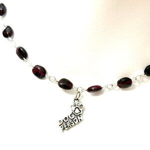Genuine Garnet Short Necklace, Natural Gemstone w/ Dog Person Paw Print Pendant